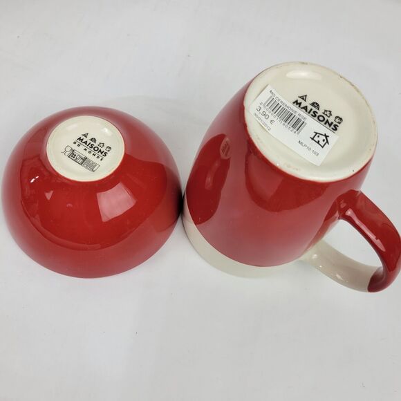 Maisons du Monde Tea Mug Cup & Bowl Set Red & Tan Invitation to Travel NWT - Picture 10 of 10